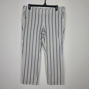 LOFT Ann Taylor Striped Ankle Pants 14 Cotton Blend Coastal Nautical Preppy Chic